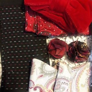 Two bow ties, two lapels, one handkerchief and one